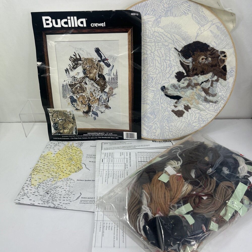 Bucilla Embroidery Kit Endangered Beauty Crewel 40910 Woodland Animals